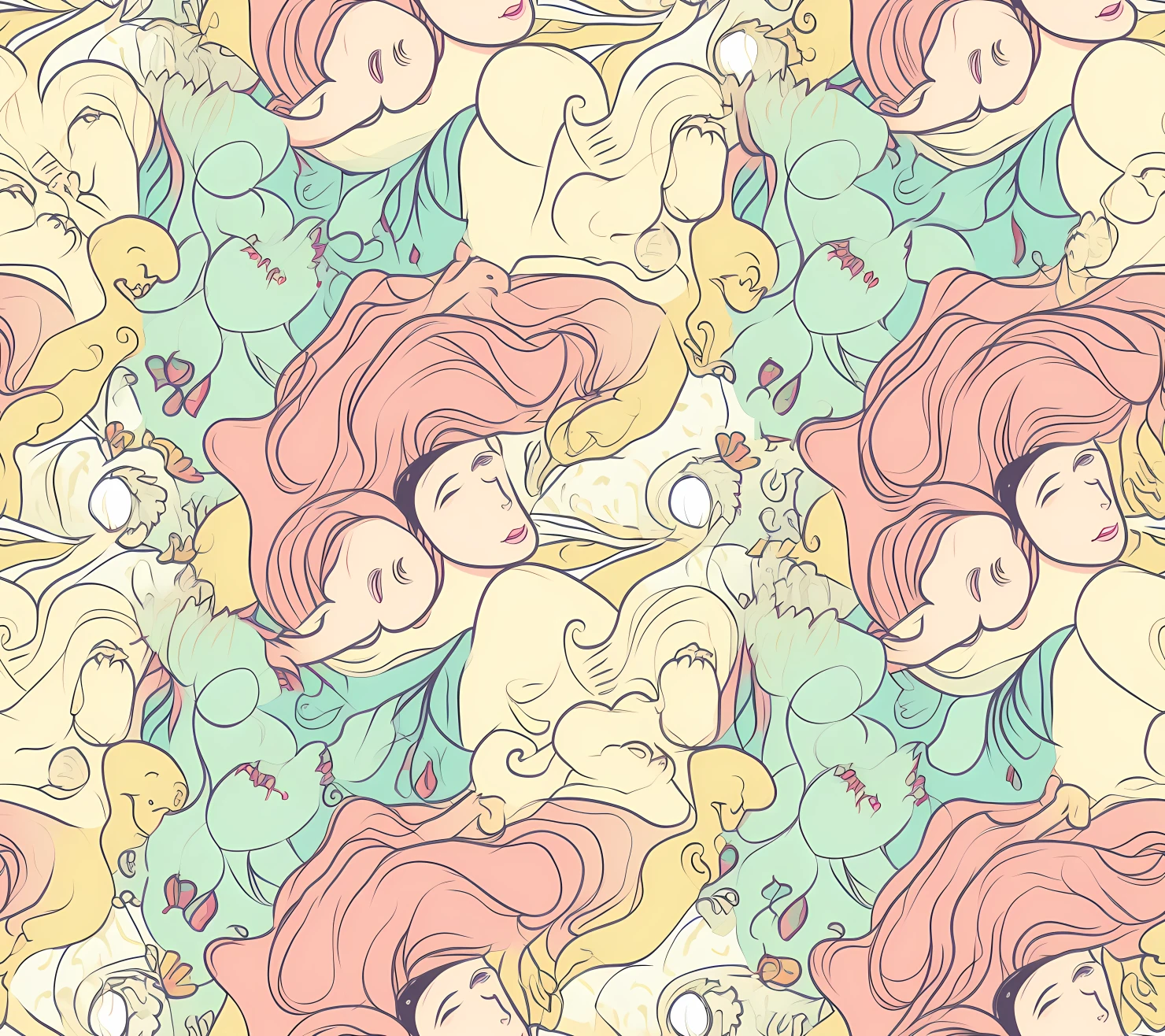 Mother and baby boho seamless pattern on a light color background #30086