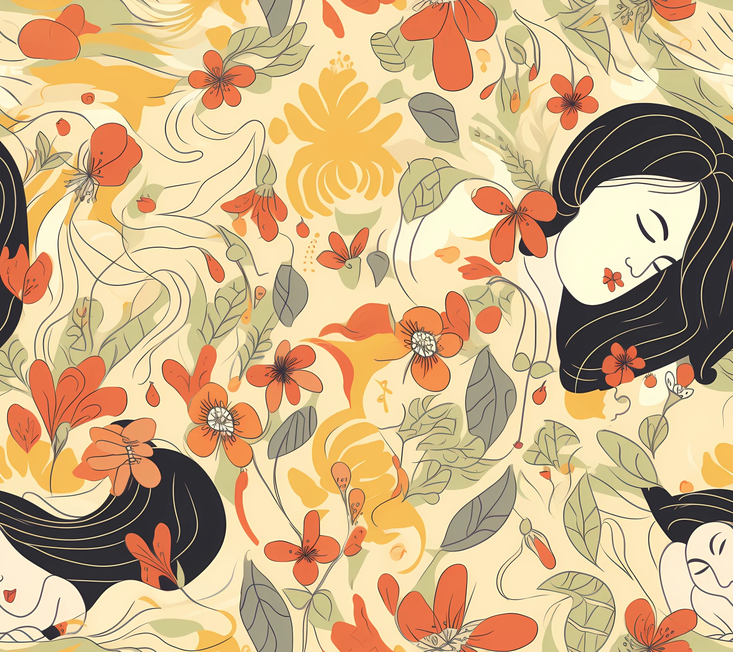 Mother and baby boho seamless pattern on a light color background #30087