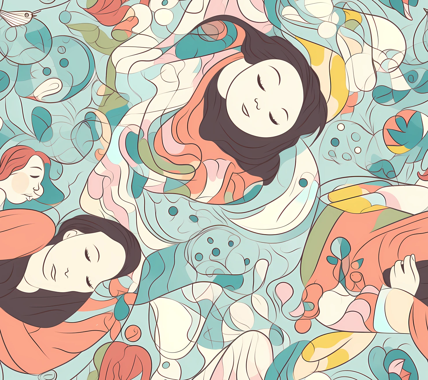 Mother and baby boho seamless pattern on a light color background #30089