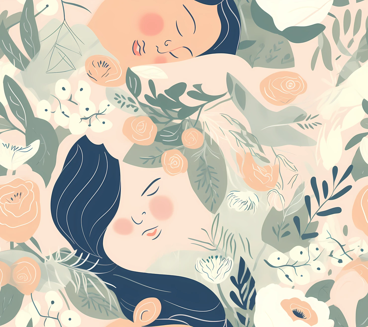 Mother and baby boho seamless pattern on a light color background #30094