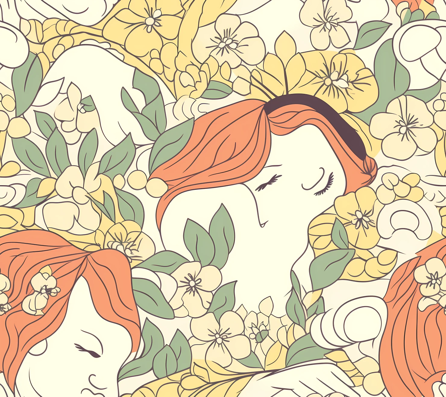 Mother and baby boho seamless pattern on a light color background #30095