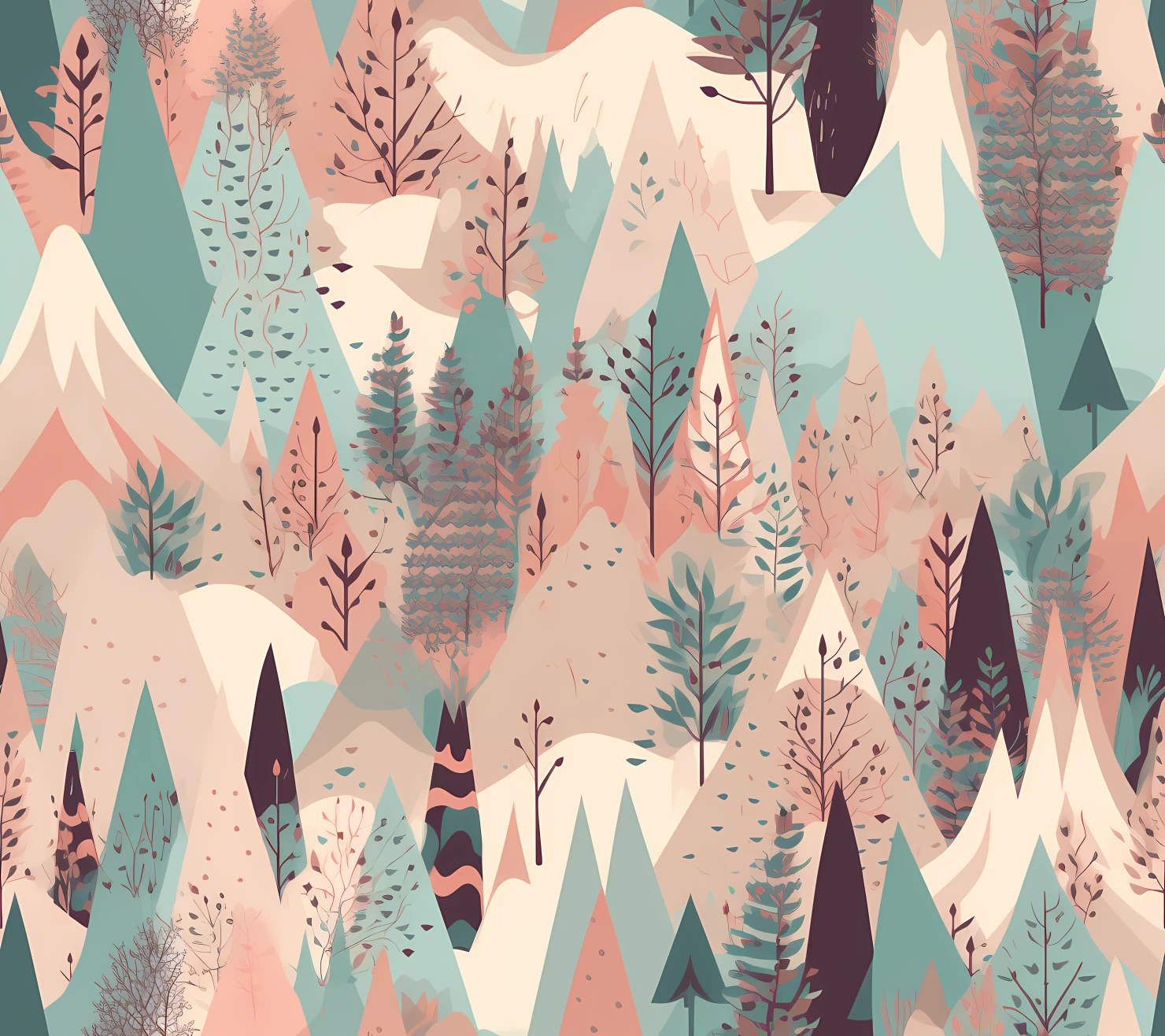 Mountain forest boho seamless pattern on a light color background #30097