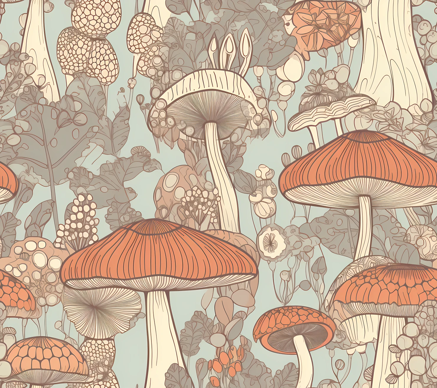 Mushroom boho seamless pattern on a light color background #30109