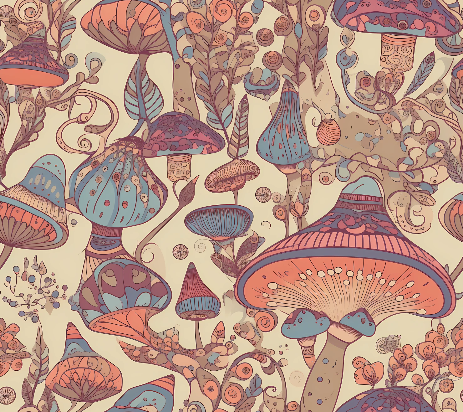 Mushroom boho seamless pattern on a light color background #30110