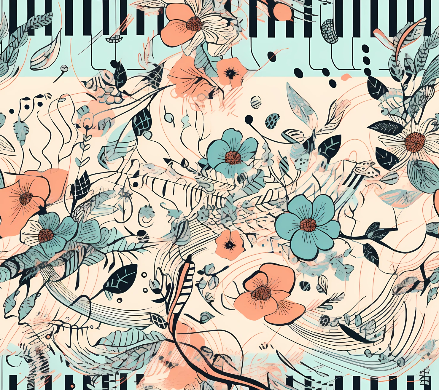 Music notes boho seamless pattern on a light color background #30116