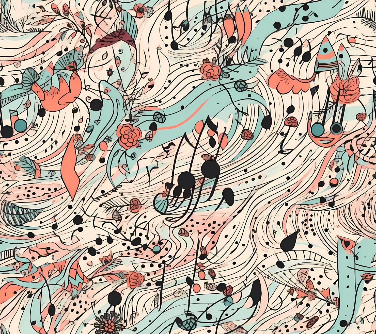 Music notes boho seamless pattern on a light color background #30117