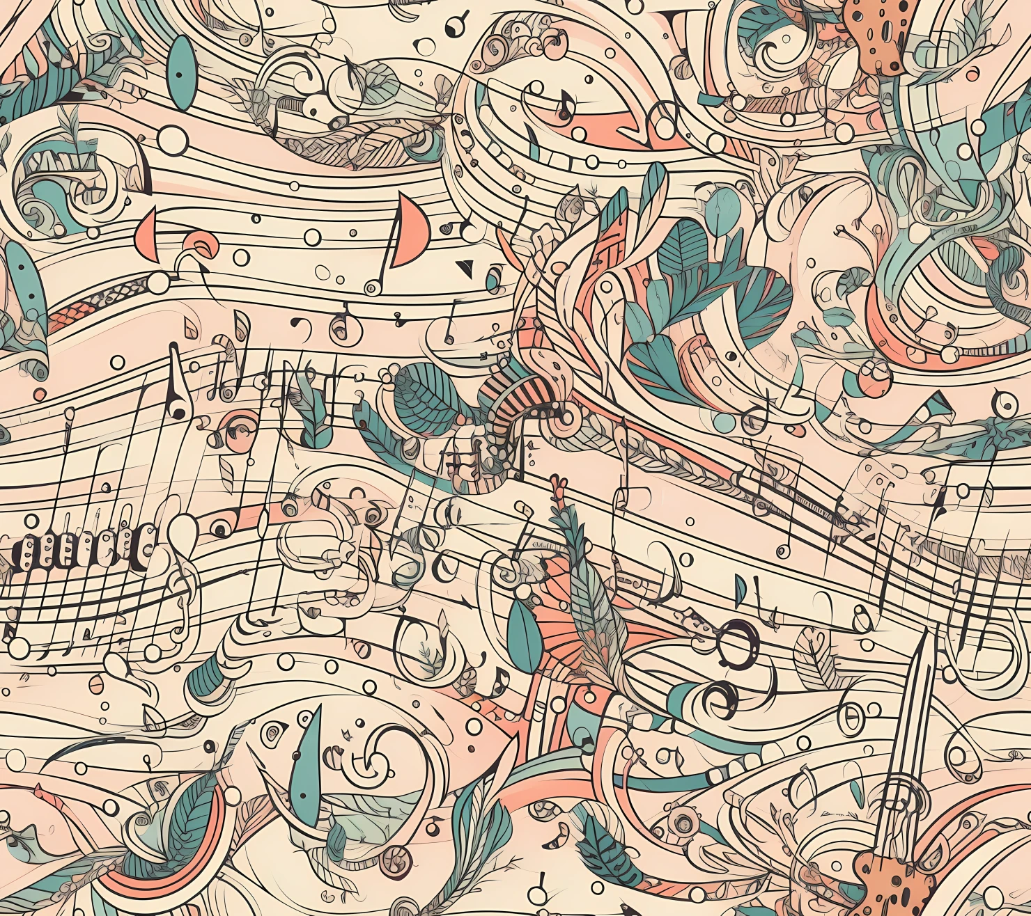 Music notes boho seamless pattern on a light color background #30118