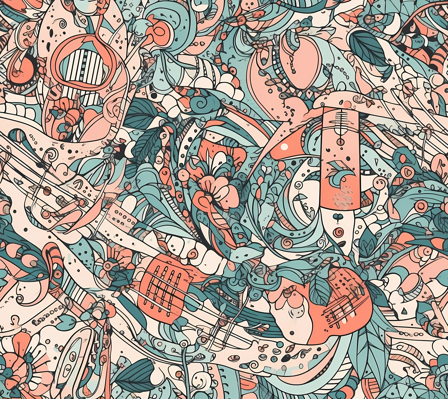 Music notes boho seamless pattern on a light color background #30119