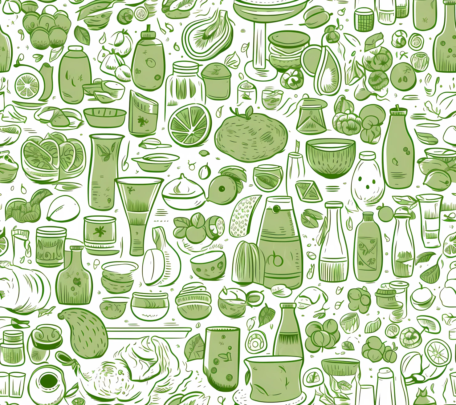 Green food and drink seamless pattern on a light color background #30192