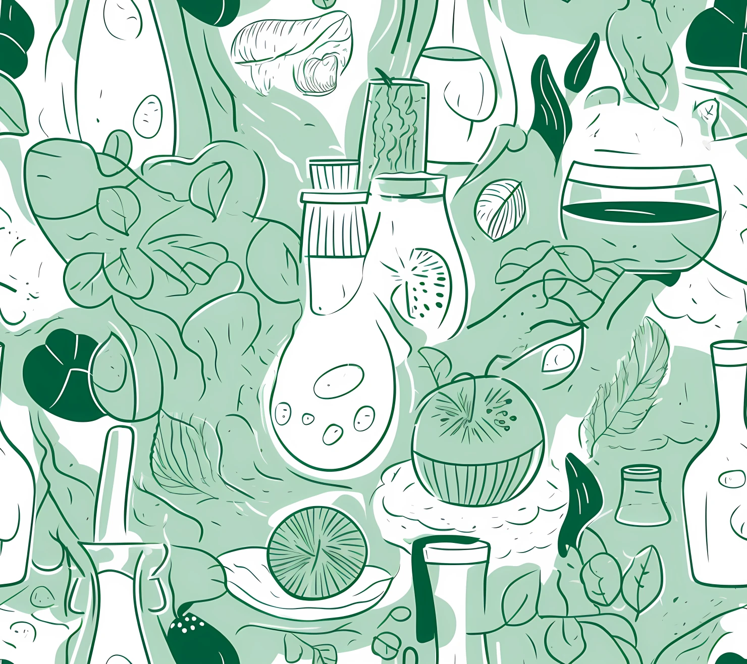 Green food and drink seamless pattern on a light color background #30195