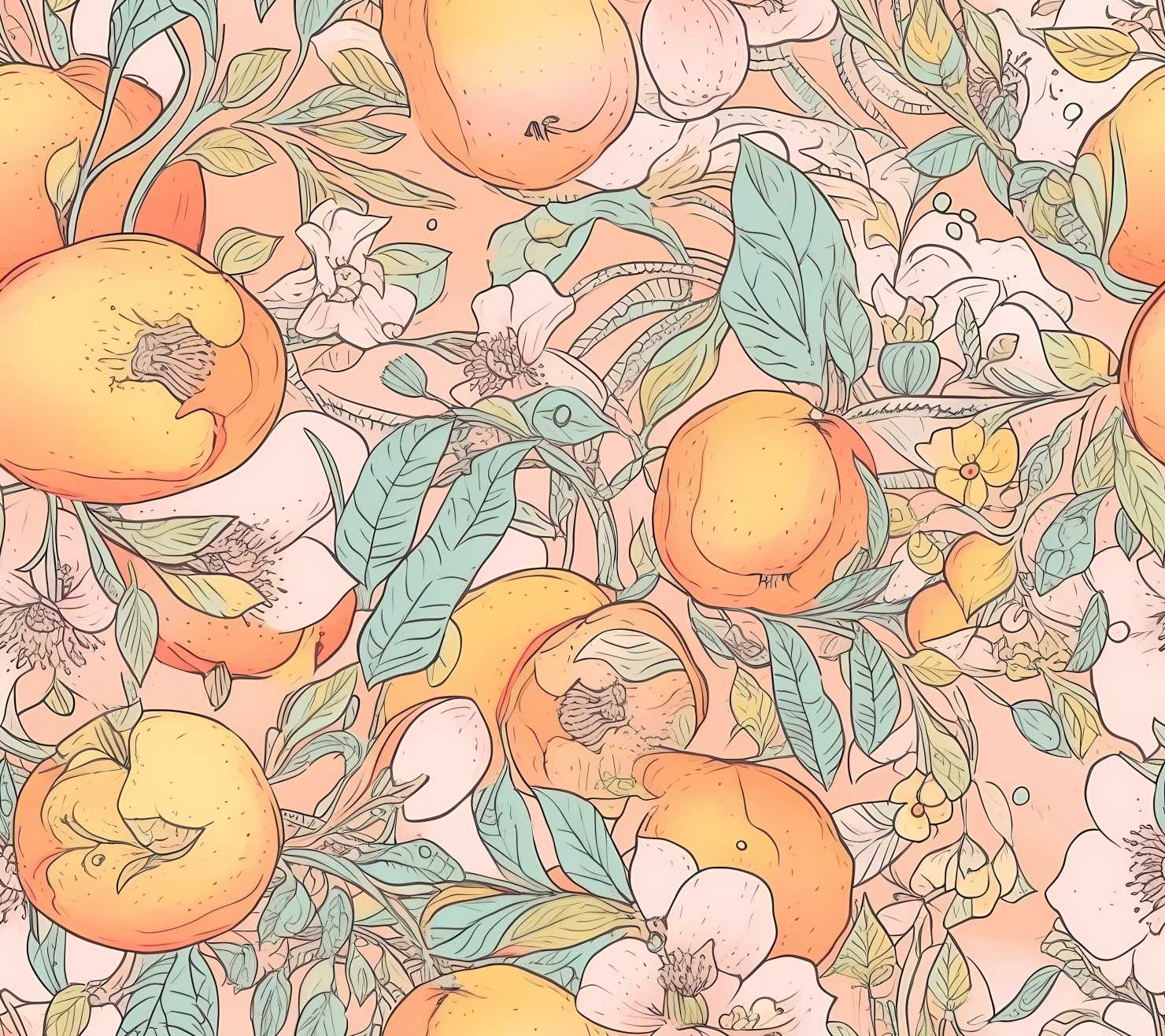 Peach watercolor boho seamless pattern on a light color background #30196