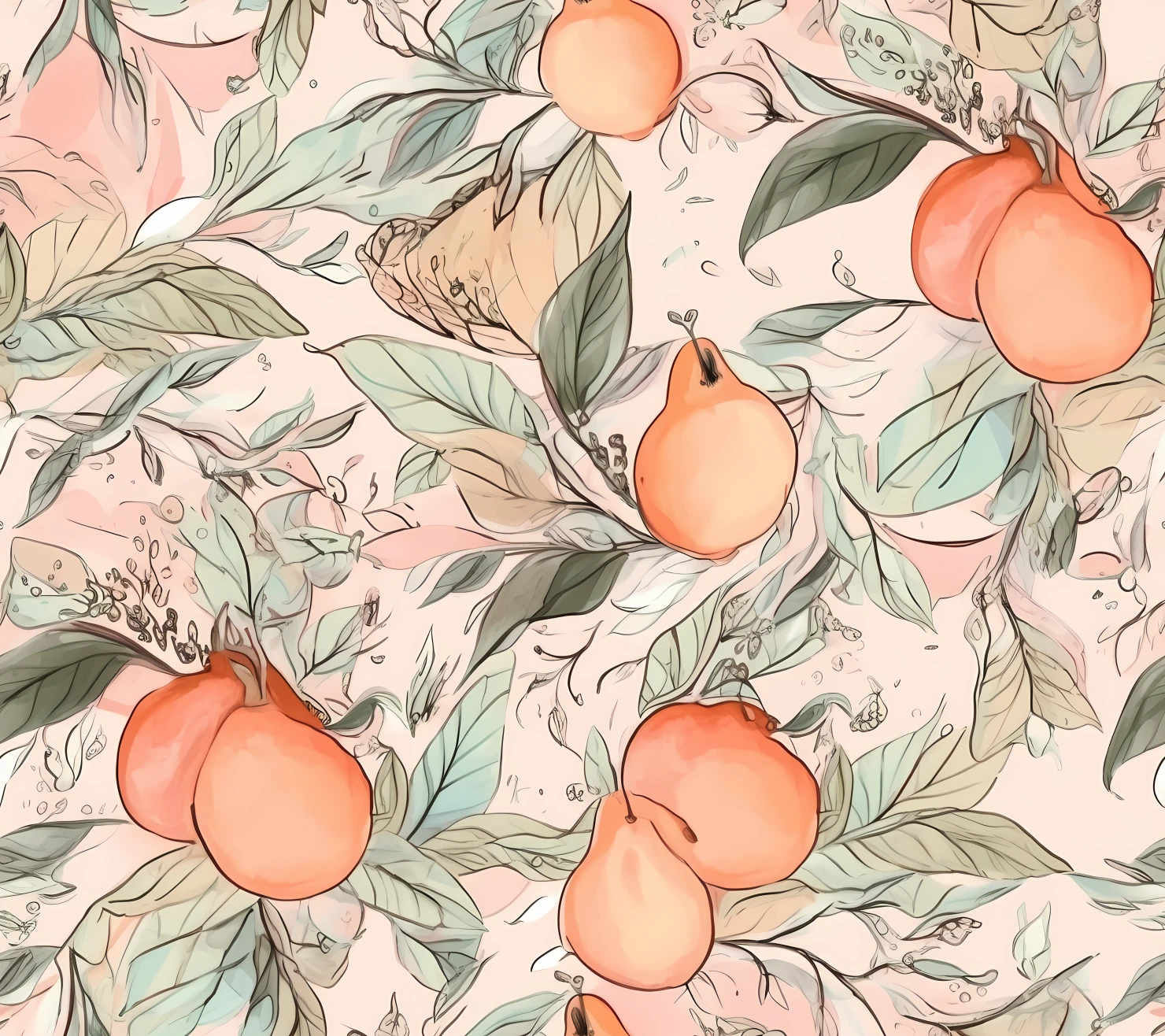 Peach watercolor boho seamless pattern on a light color background #30197