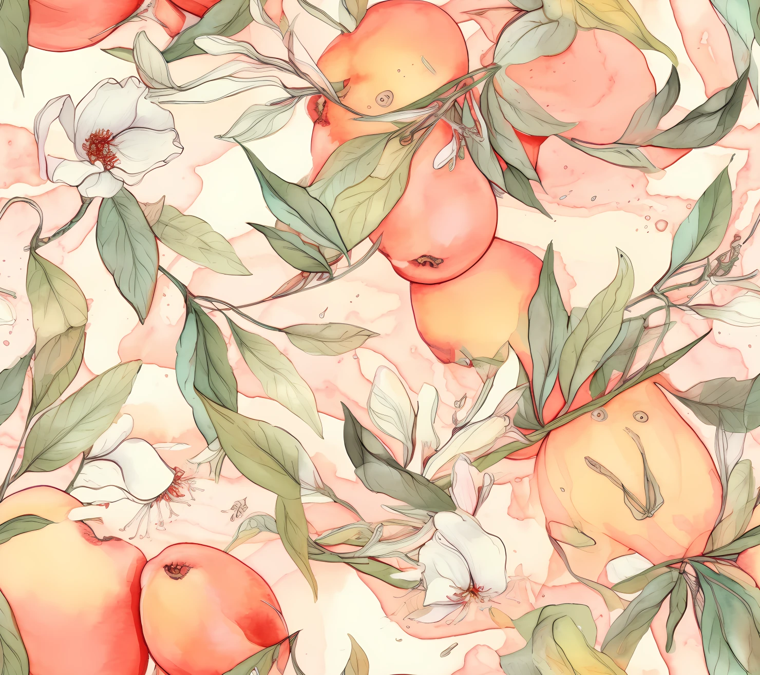 Peach watercolor boho seamless pattern on a light color background #30198
