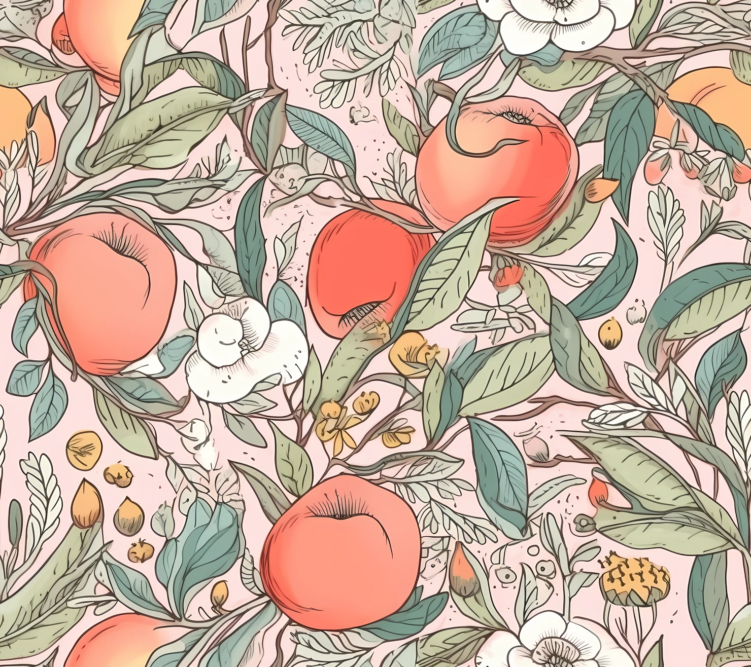 Peach watercolor boho seamless pattern on a light color background #30199