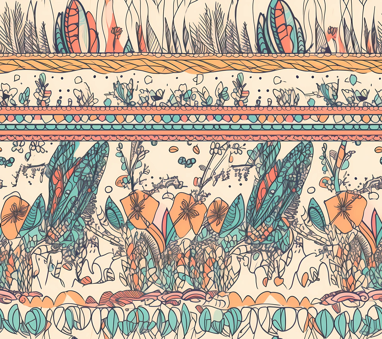 Penii boho seamless pattern on a light color background #30201