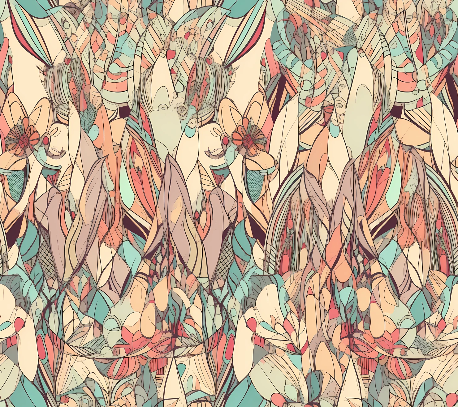 Penii boho seamless pattern on a light color background #30202