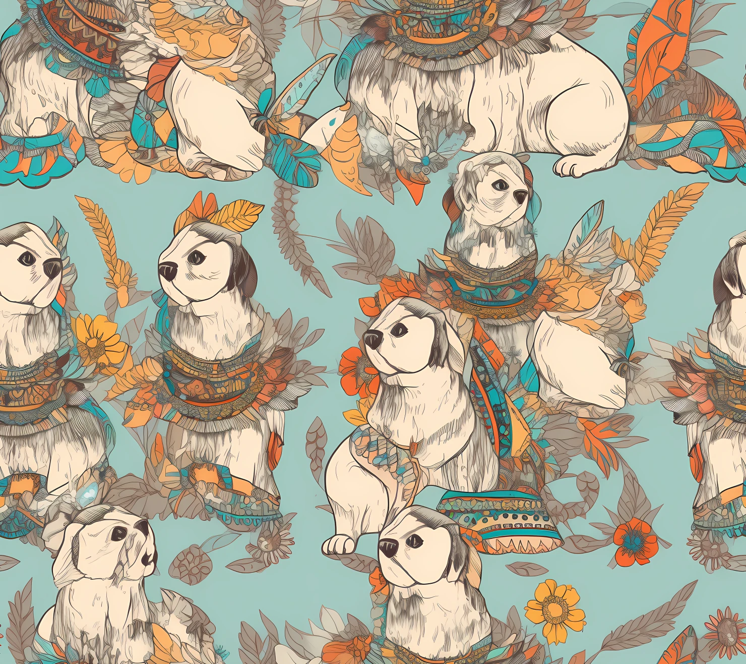Puppies seamless pattern on a light color background #30217
