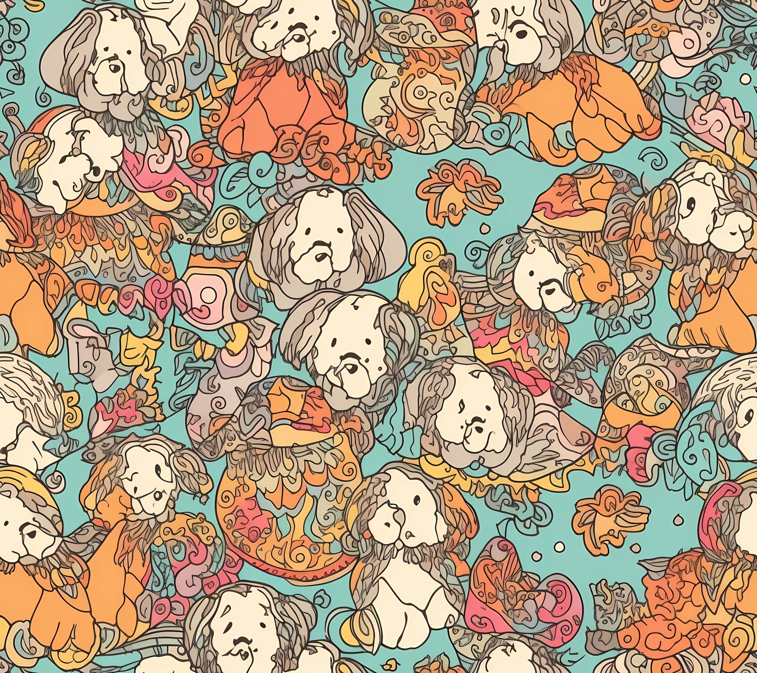 Puppies seamless pattern on a light color background #30218