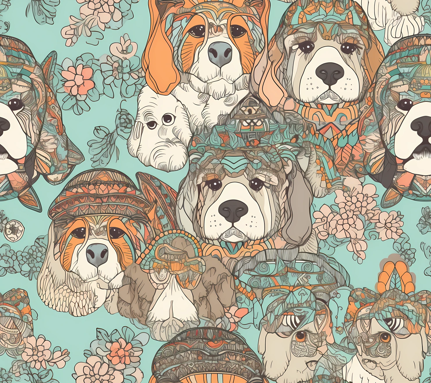 Puppies seamless pattern on a light color background #30219