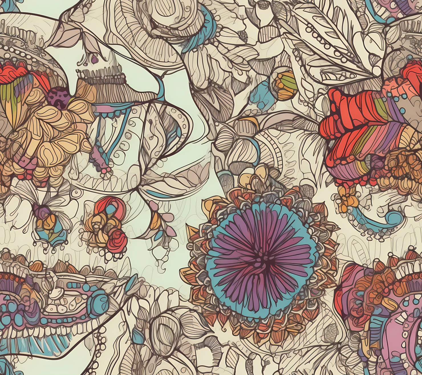 Skull boho seamless pattern on a light color background #30273