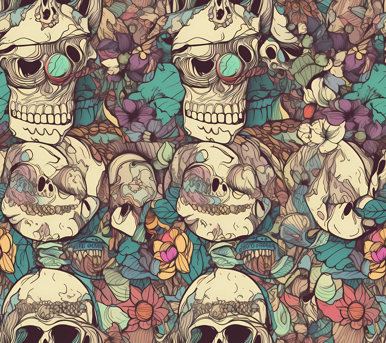 Skull boho seamless pattern on a light color background #30275