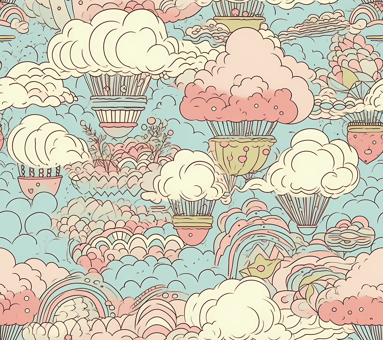 Sky and cloud boho seamless pattern on a light color background #30276