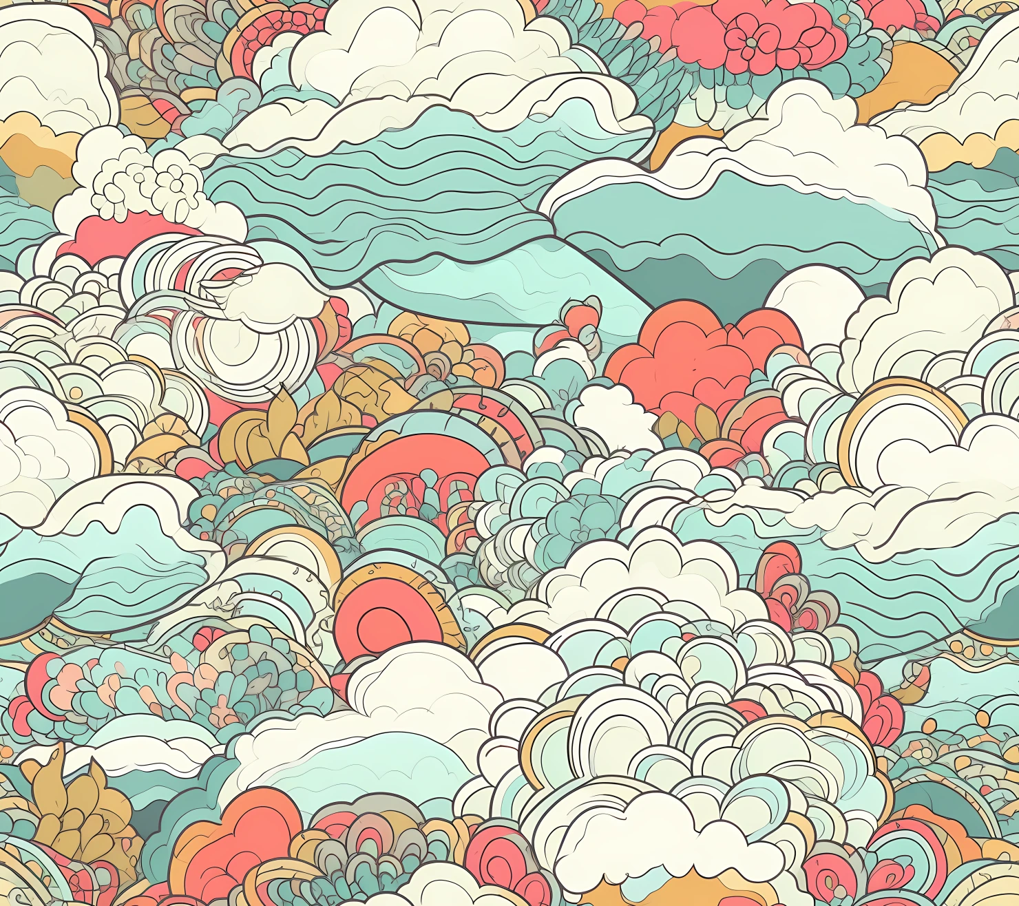 Sky and cloud boho seamless pattern on a light color background #30278