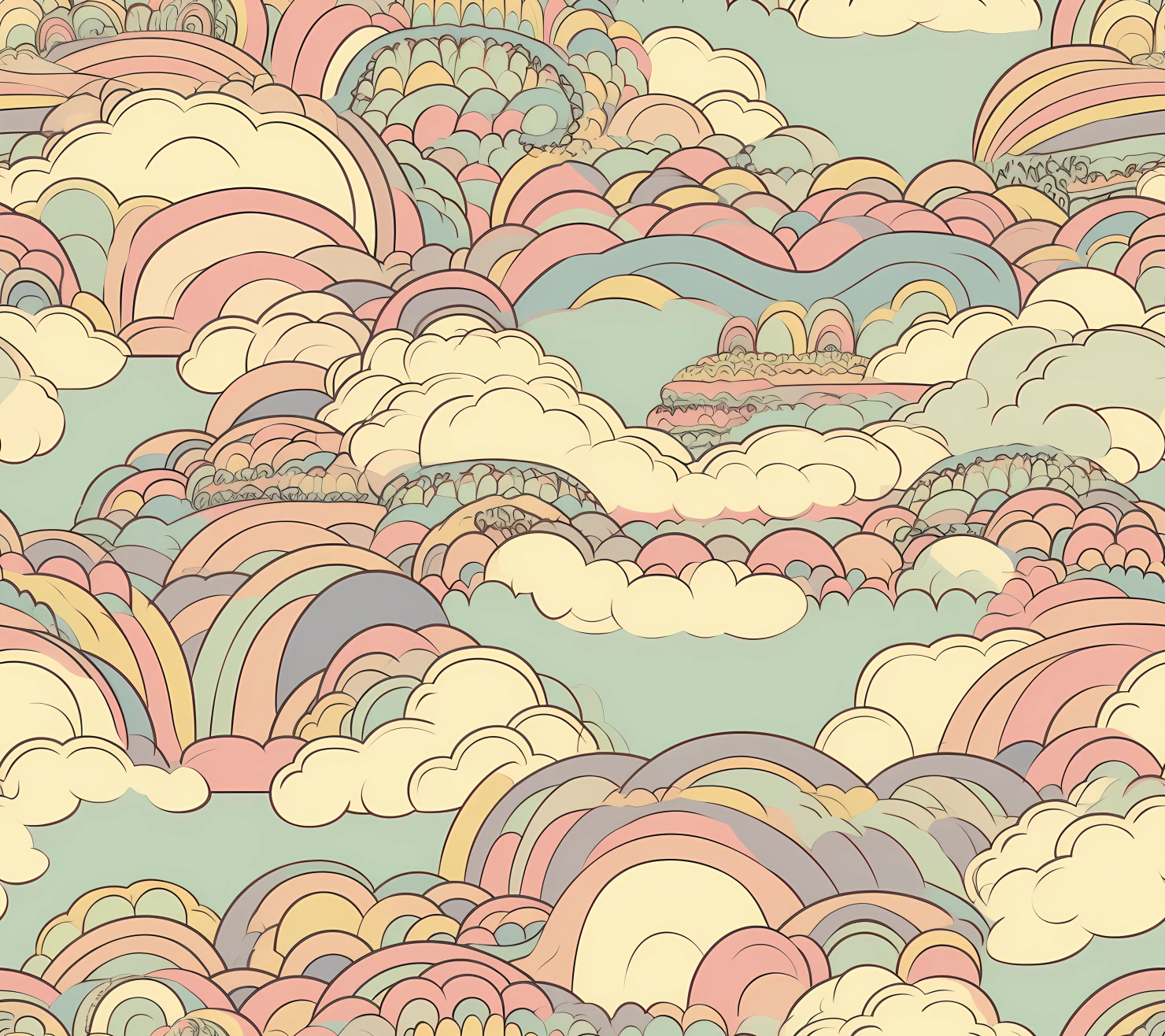 Sky and cloud boho seamless pattern on a light color background #30279