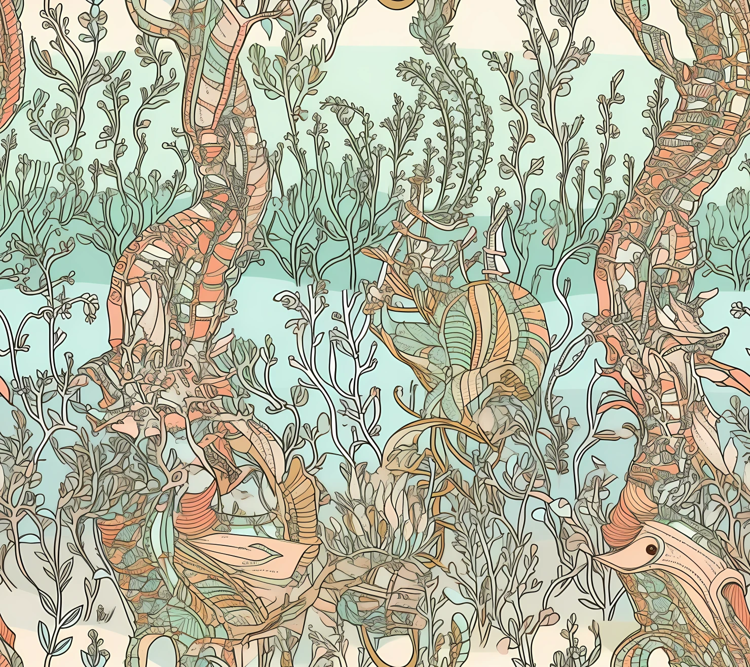 Sea horse boho seamless pattern on a light color background #30312