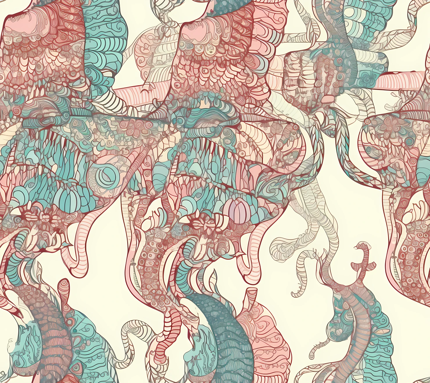 Sea horse boho seamless pattern on a light color background #30314