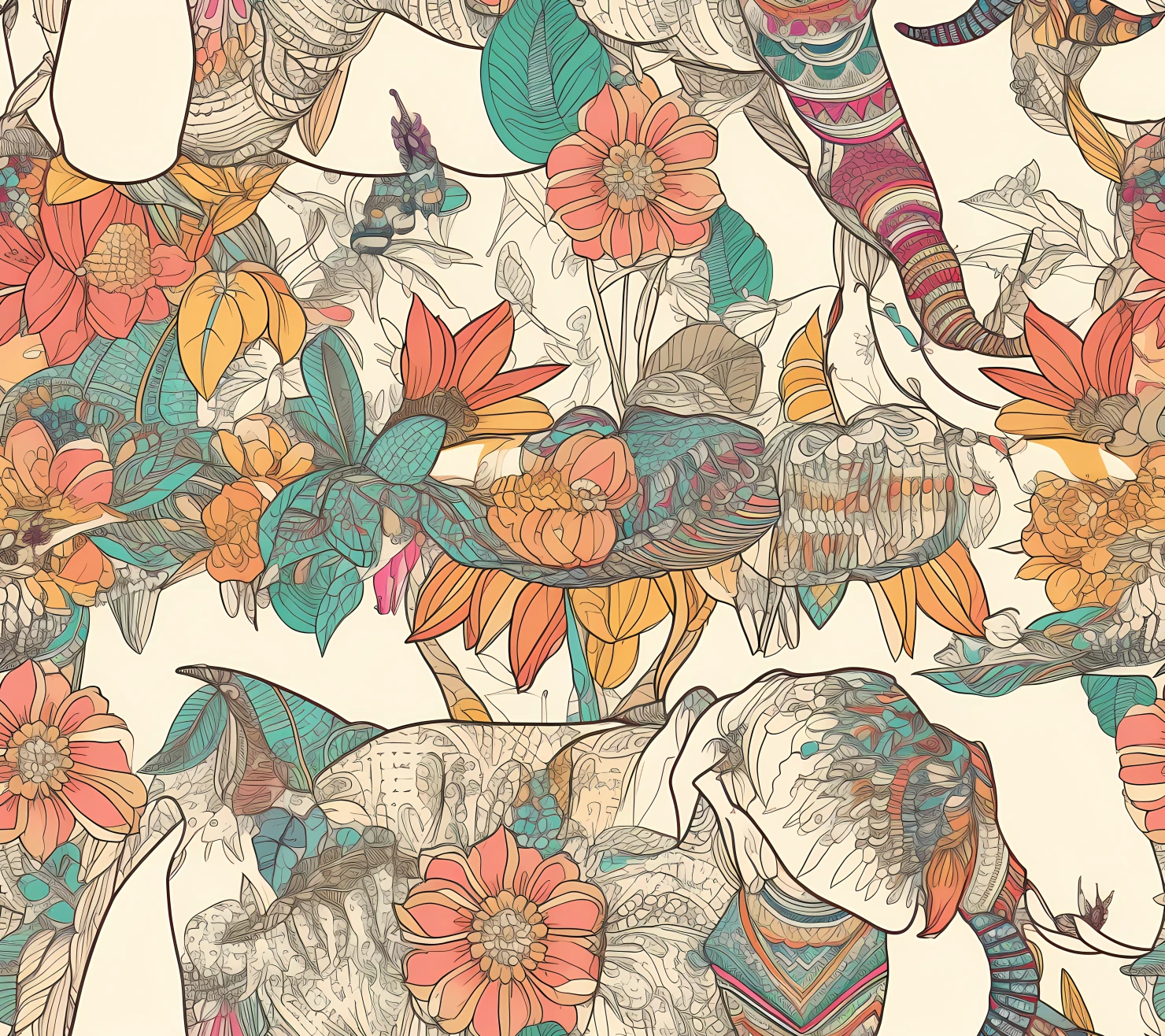 Perahara boho seamless pattern on a light color background #30315