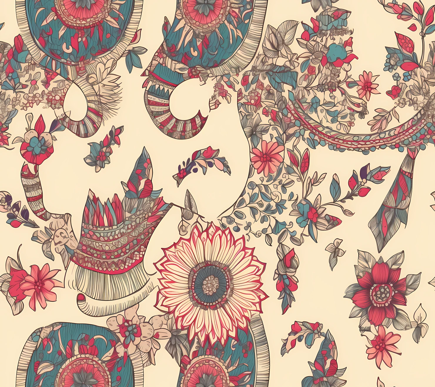 Perahara boho seamless pattern on a light color background #30316