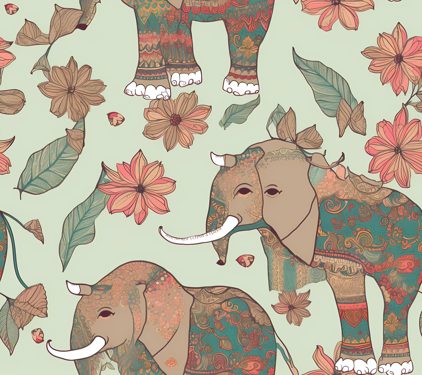 Perahara boho seamless pattern on a light color background #30317