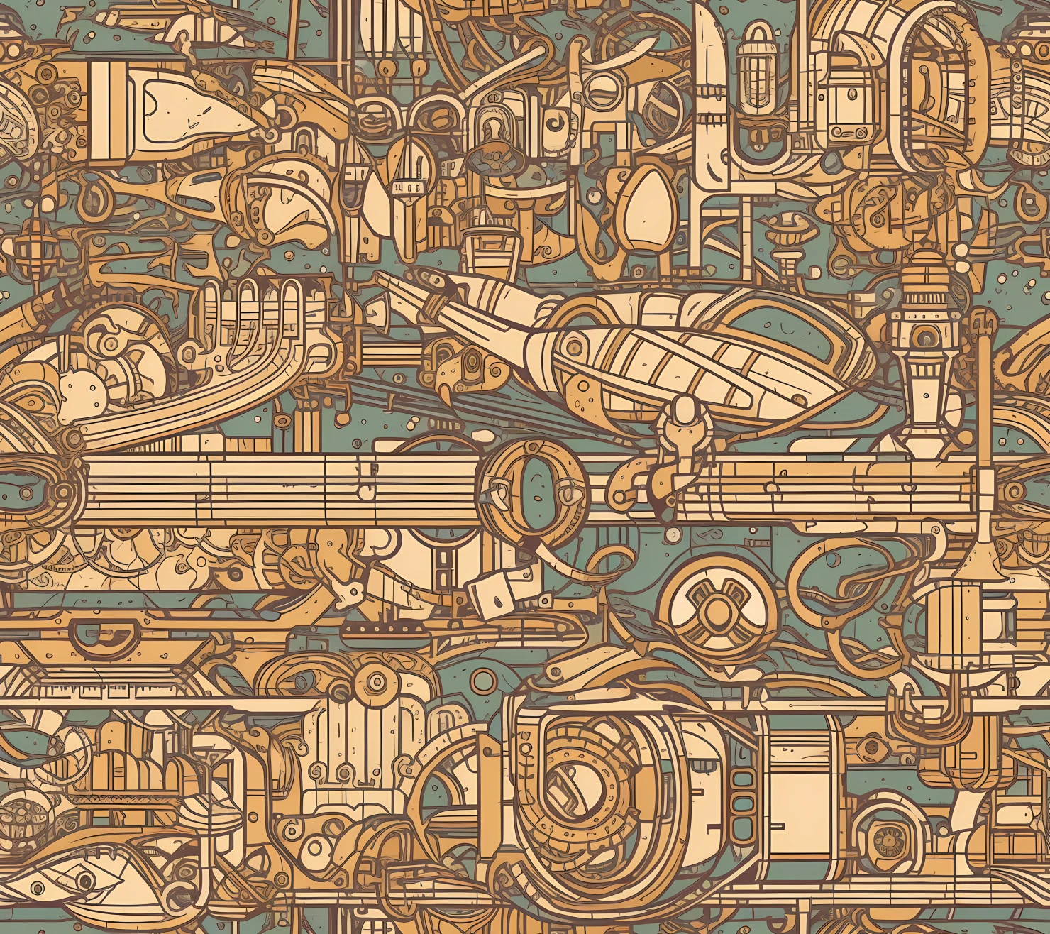 Steampunk flat design seamless pattern on a light color background #30327