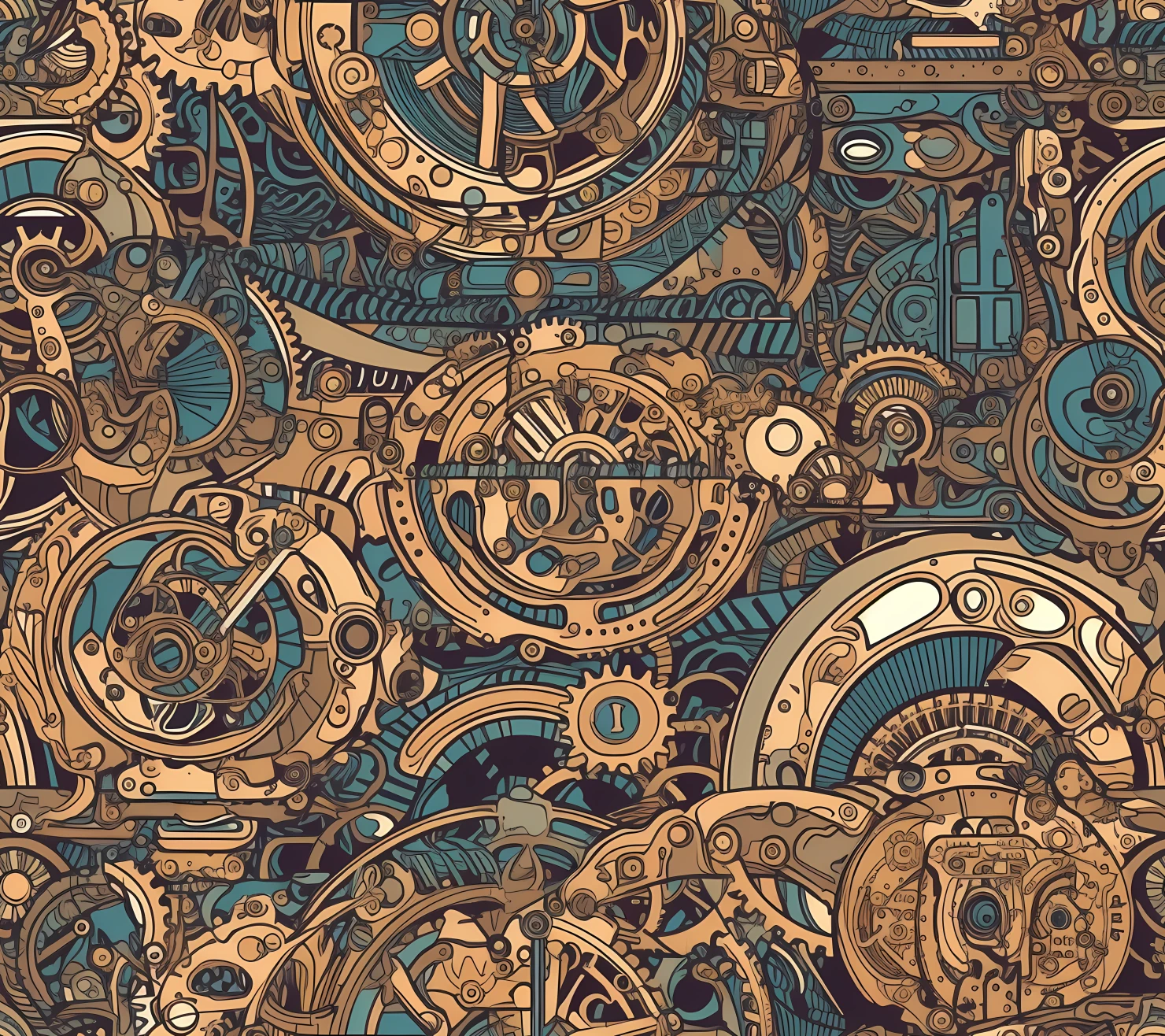 Steampunk flat design seamless pattern on a light color background #30328