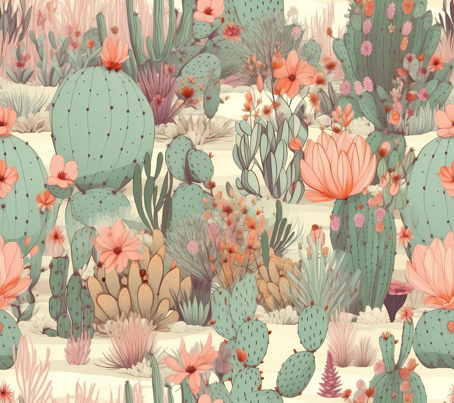 Cactus seamless pattern on a light color background #30336