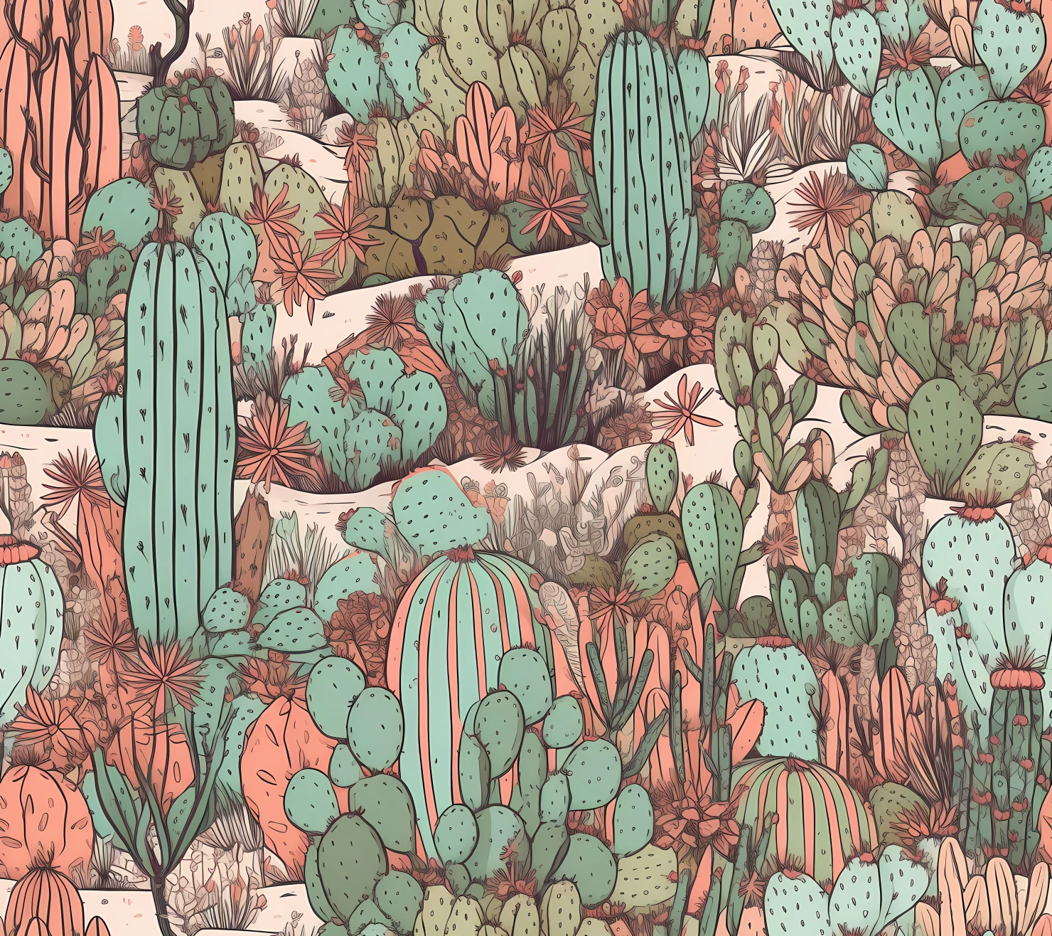 Cactus seamless pattern on a light color background #30337