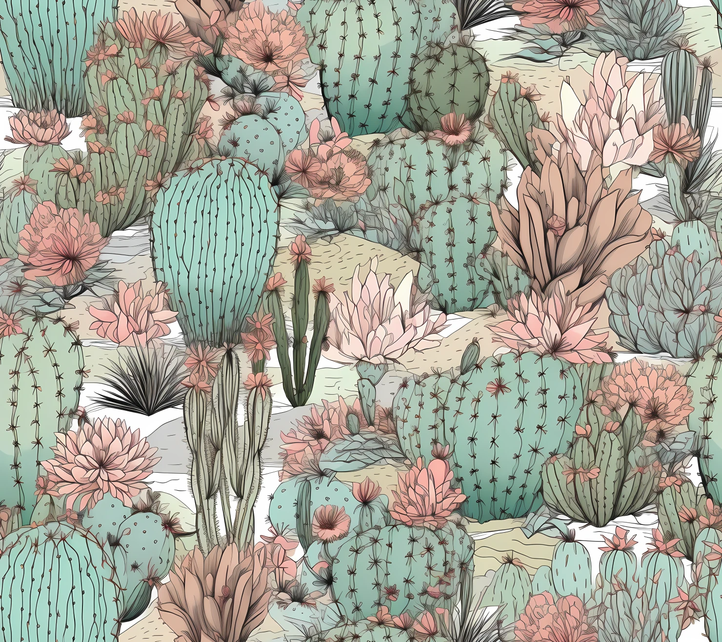 Cactus seamless pattern on a light color background #30338