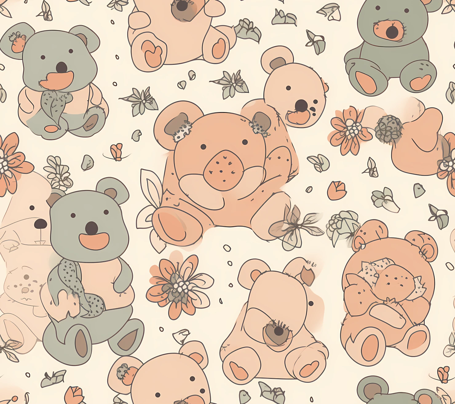 Teddy clipart seamless pattern on a light color background #30342