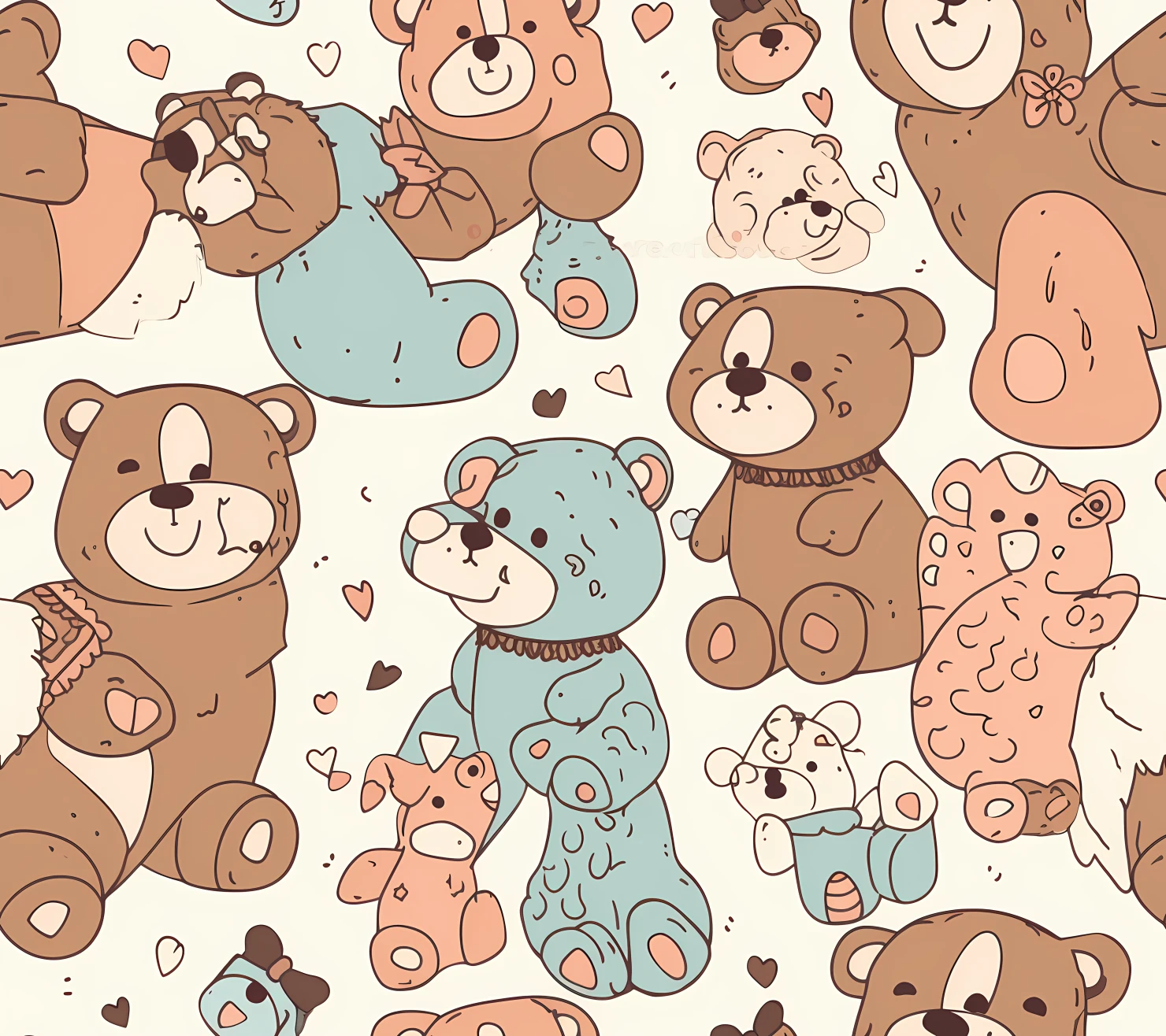 Teddy clipart seamless pattern on a light color background #30344