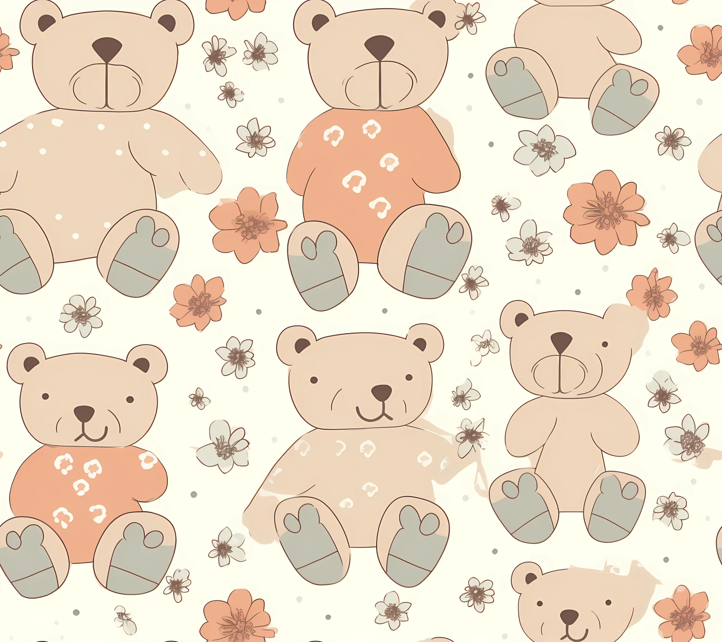 Teddy clipart seamless pattern on a light color background #30352