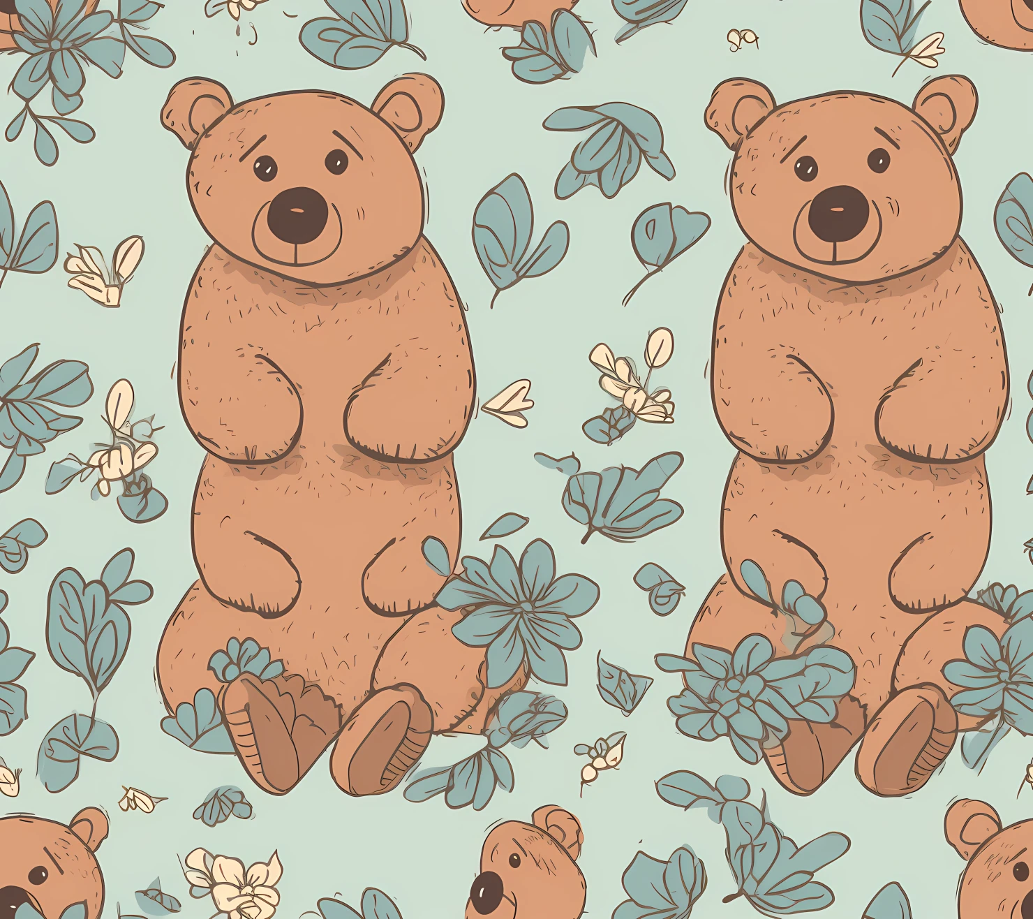Teddy clipart seamless pattern on a light color background #30358