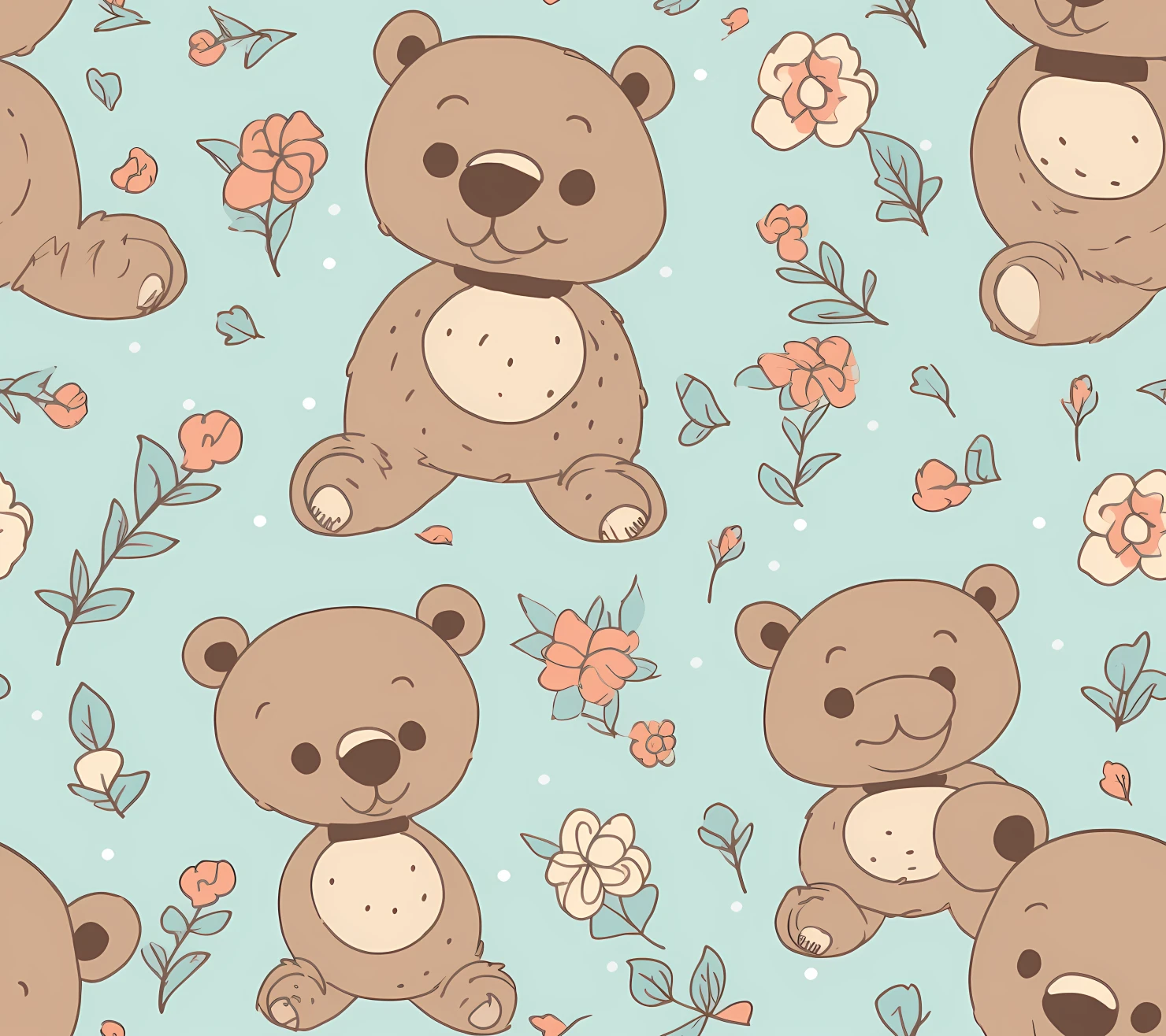 Teddy clipart seamless pattern on a light color background #30360