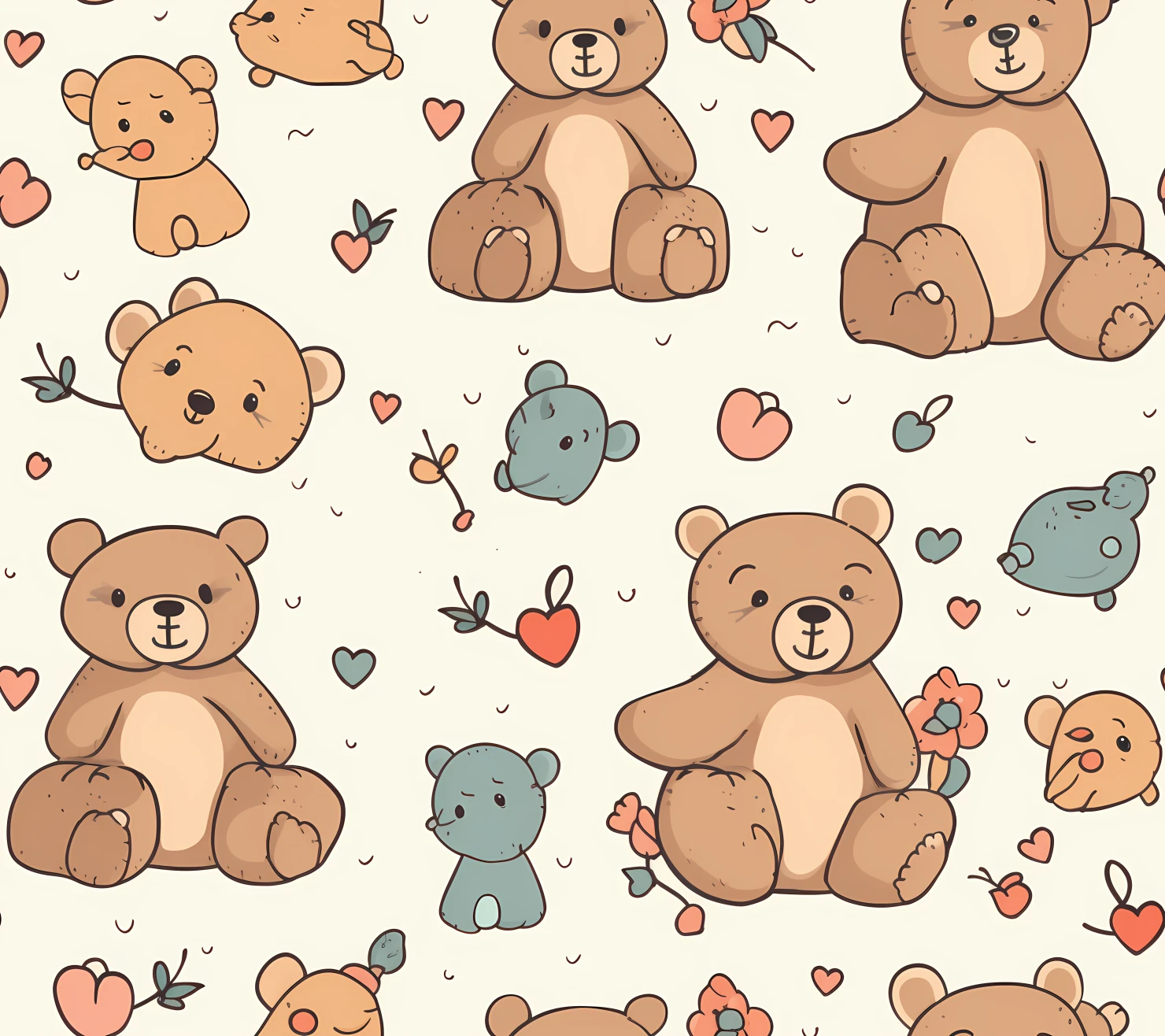 Teddy clipart seamless pattern on a light color background #30361