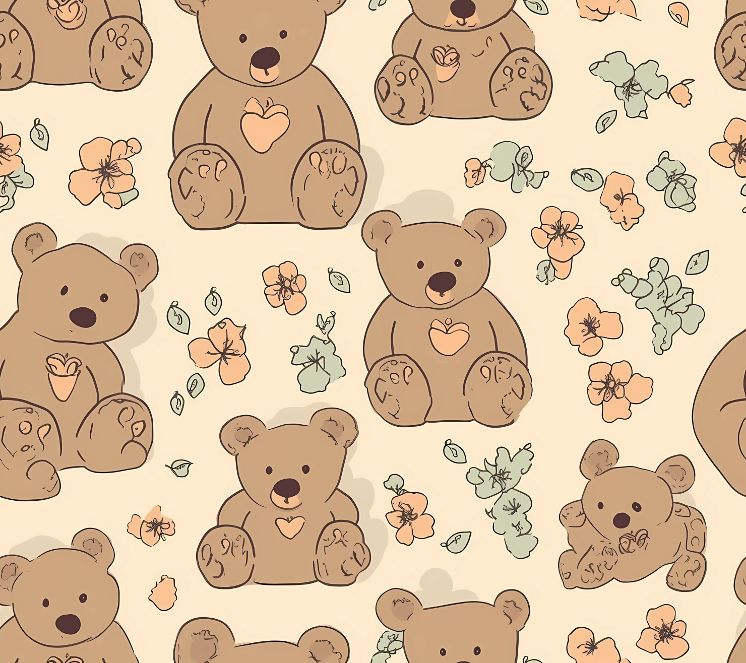 Teddy clipart seamless pattern on a light color background #30362