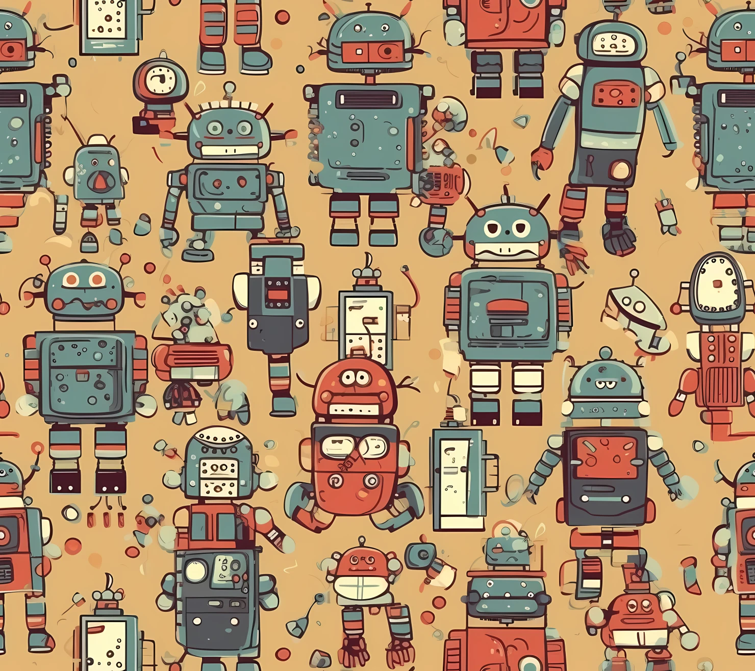 Robots seamless pattern on a light color background #30370
