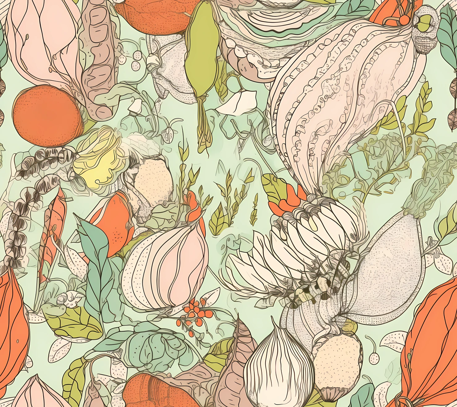 Vegetable seamless pattern on a light color background #30392