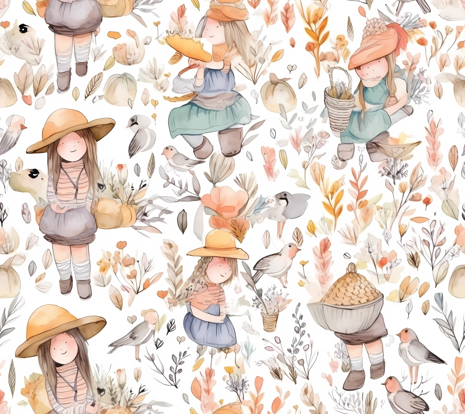 Watercolor Children seamless pattern on a light color background #30404