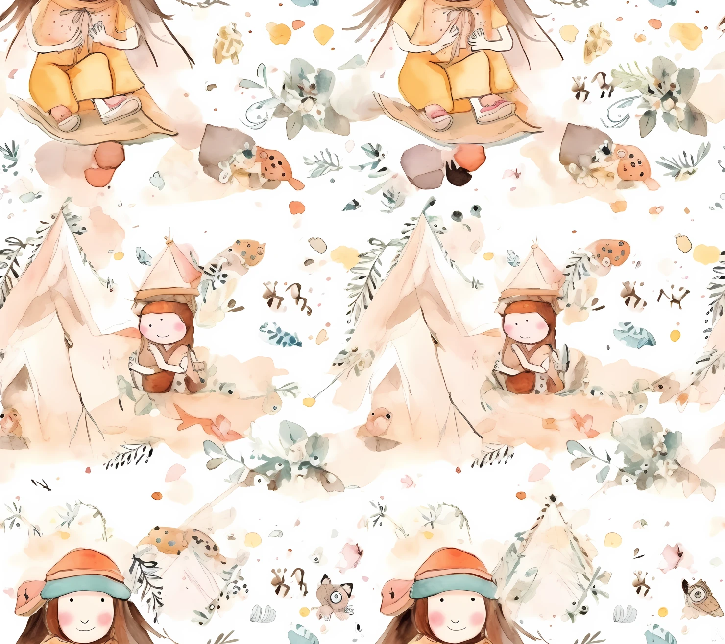 Watercolor Children seamless pattern on a light color background #30406