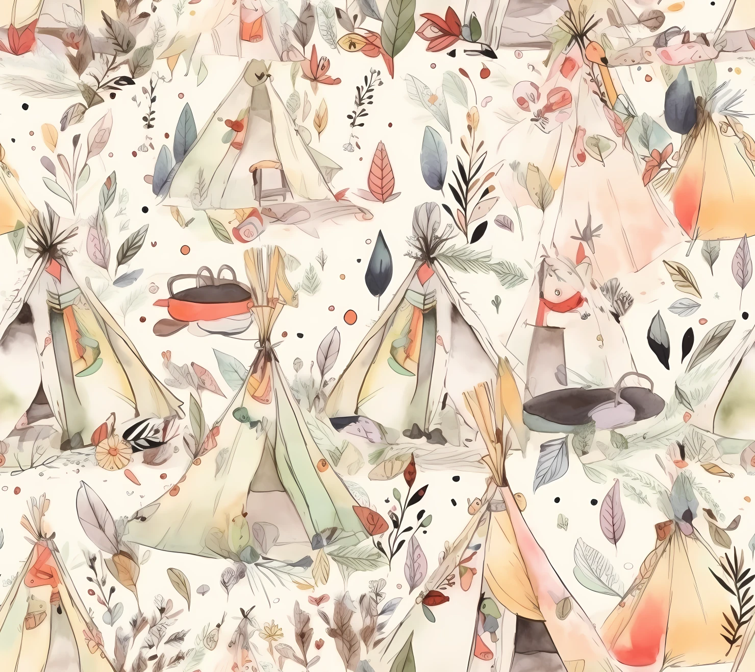 Watercolor Children seamless pattern on a light color background #30407